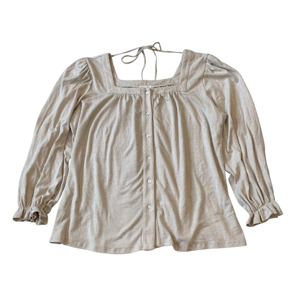 Peasant Blouse with Button Front and Square Neckline Ladies 2X